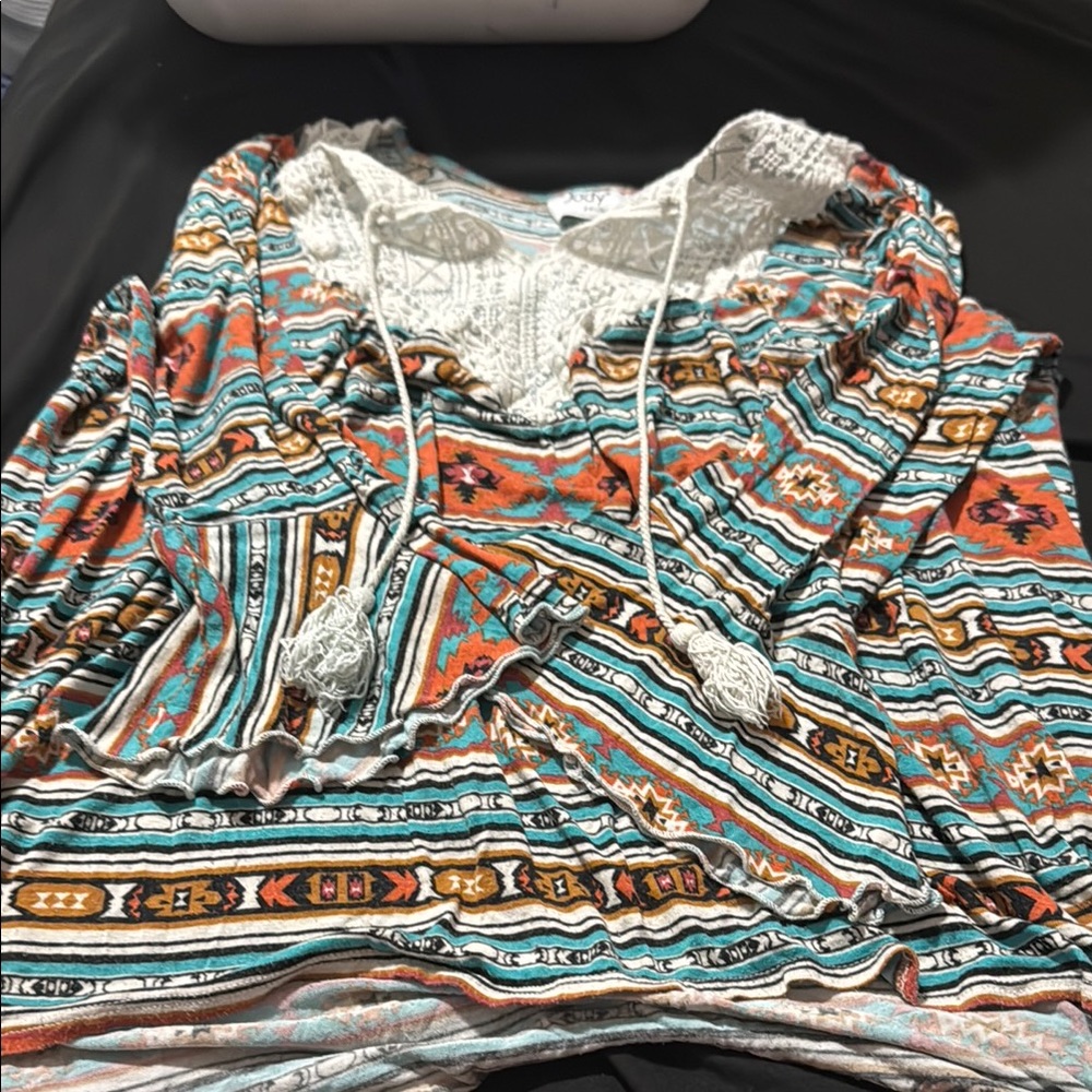 Bohemian Multicolor Top with Lace Detail